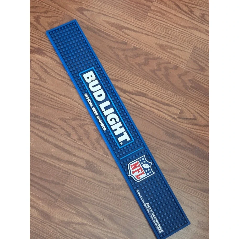 Bud ‎ NFL Official Beer Sponsor Blue Rubber Bar Rail Runner Mat 23.5x3.5 2016